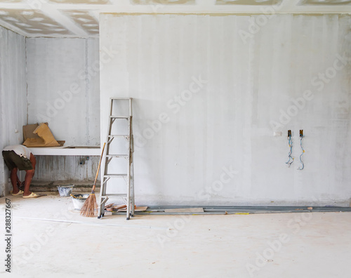 Stair Aluminum Leaning Wall In Building Construction Site With