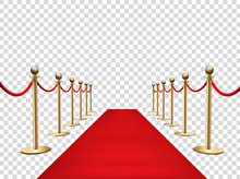Red Carpet And Golden Barriers Realistic 3d Vector Illustration