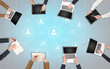 © ra2 studio - Group of people with devices in hands working in team on tablets, laptops with office, connection, cloud concept