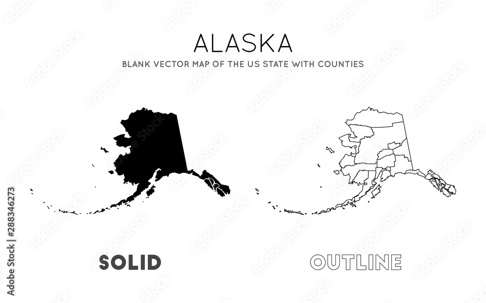 Alaska map. Blank vector map of the US State with counties. Borders of ...