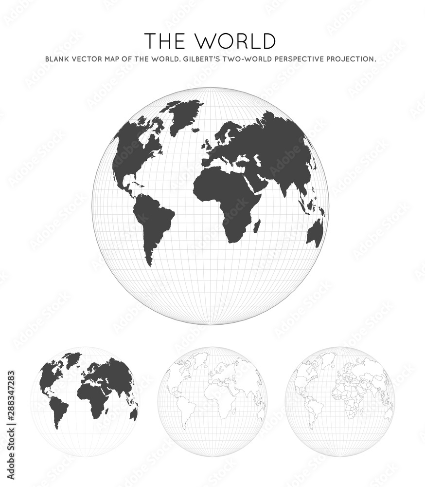 Map of the World. Gilbert's two-world perspective projection. Globe ...