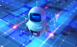 Fototapeta  - Internet bot in cyberspace. Digital technology and wireless networks. Bot, robot, drone, artificial intelligence 3D illustration