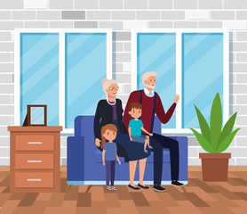 Wall Mural - cute grandparents with their girl and boy kids