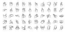 Hand Gestures Line Icon Set. Included Icons As Fingers Interaction,  Pinky Swear, forefinger Point, Greeting, Pinch, Hand Washing And More.