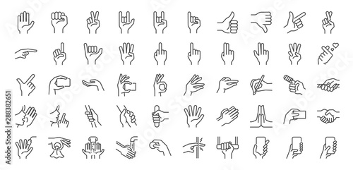 Hand gestures line icon set Tableau sur Toile