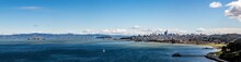 Large Panorama Of The The San Francisco Skyline, Alcatraz Island And Crissy Field