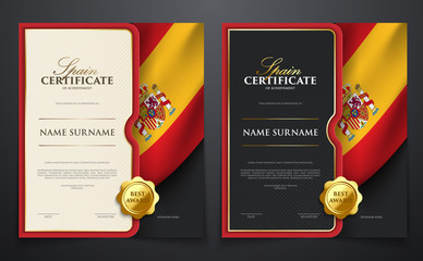 Wall Mural - Set of patriotic achievement certificate with Spain flag, luxury elegant gold style cover