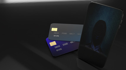 mobile and credit card for cybersecurity concept 3d rendering.