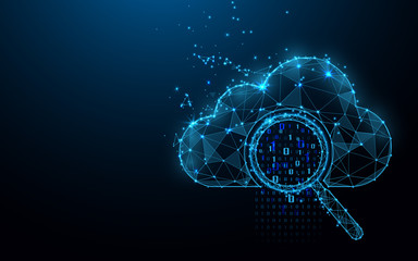Poster - Cloud online storage technology concept. Big data data information exchange available. Magnifying glass with analytics data