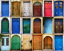 Variety Of Close Up Retro Style Old Colorful House Doors Of Mediterranean Architectural Culture