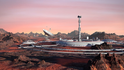 Wall Mural - base on the surface of the red planet, first Mars colony 