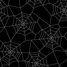 Minimal Halloween Vector Seamless Pattern With White Spider Web On Black Background