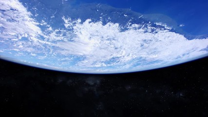 Wall Mural - Earth view from space light blue ocean and clouds on the top and milky way in background. Contains public domain items by Nasa