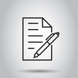© Lysenko.A - Document with pen icon in flat style. Notepad vector illustration on isolated background. Office stationery business concept.