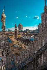 Wall Mural - Panoramic view of the skyline of the city seen from the terraces of Milan Cathedral