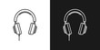 Set of two simple linear headphones icons. In black and white variation.