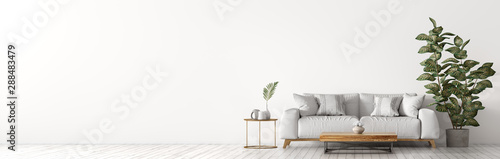 Fotografía Interior of living room with white sofaand coffee table panorama 3d rendering