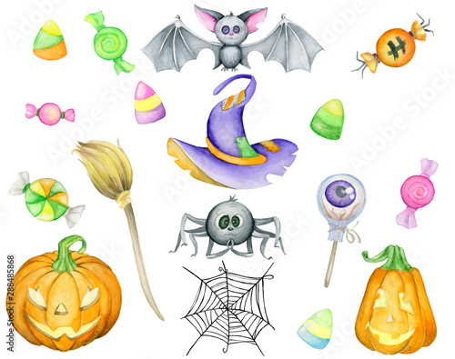 Download Set Of Hand Drawn Elements Painted In Watercolor Cute Illustrations For Halloween Watercolor Halloween Collection Artistic Autumn Constructor Clip Art Stock Illustration Adobe Stock