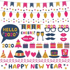 Canvas Print - New Year party vector design elements set and decoration 