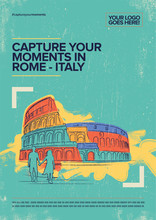 Coliseum, Rome. Italy Travel Poster.  Retro Style Hand Drawn Vector Illustration.