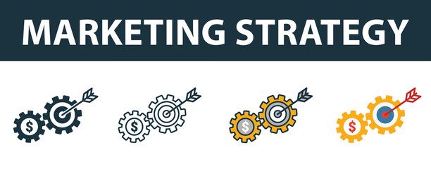 Wall Mural - marketing strategy icon set. four elements in diferent styles from online marketing icons collection