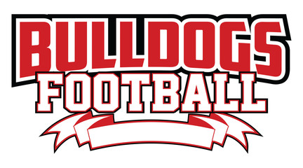 Bulldogs Football Design With Banner is a team design template that includes text and a blank banner with space for your own information. Great for advertising and promotion for teams or schools.