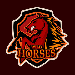 Wall Mural - angry horse head mascot e-sports logo illustration cartoon style