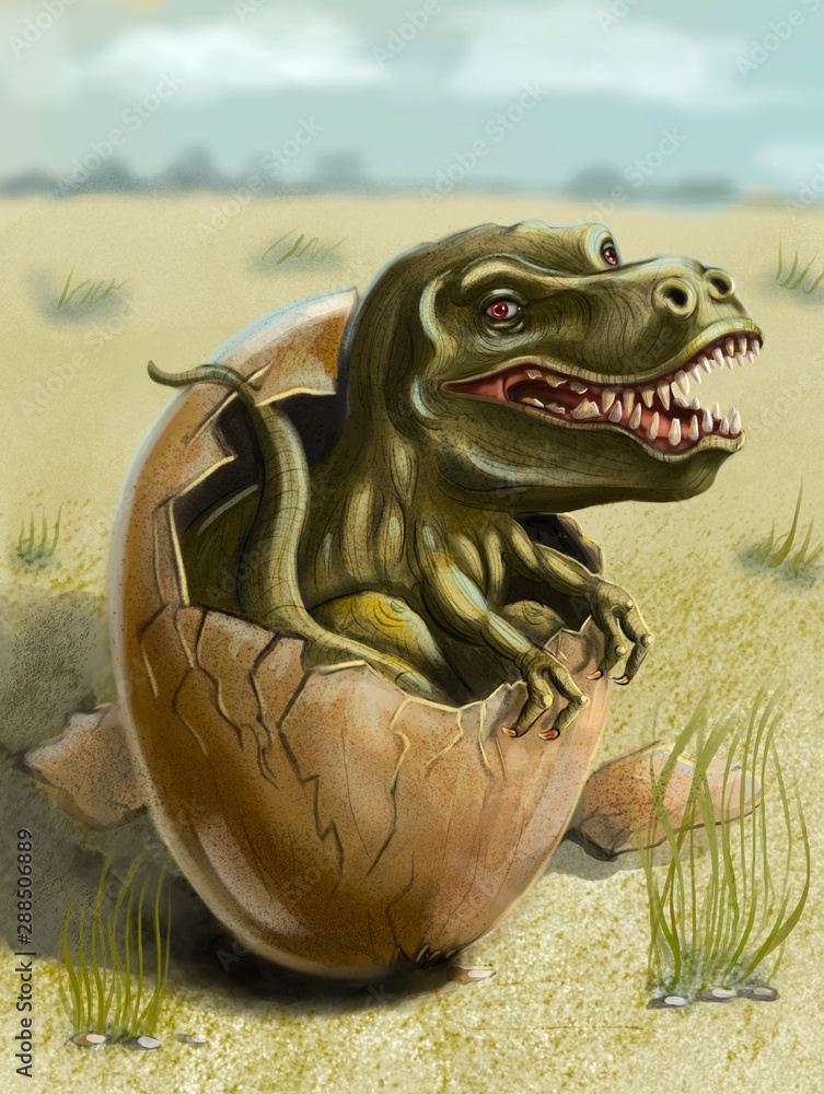 dinosaur hatched from egg digital drawing Stock Illustration | Adobe Stock
