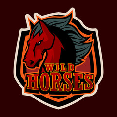 Wall Mural - angry horse head mascot e-sports logo illustration cartoon style