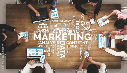 Cuadros en Lienzo Digital Marketing Technology Solution for Online Business Concept - Graphic interface showing analytic diagram of online market promotion strategy on digital advertising platform via social media