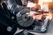 © InfiniteFlow - SEO - Search Engine Optimization for Online Marketing Concept. Modern graphic interface showing symbol of keyword research website promotion by optimize customer searching and analyze market strategy.