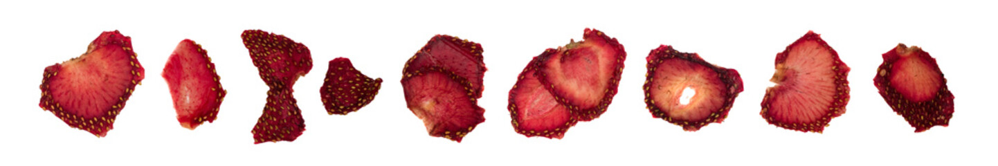 Wall Mural - Dehydrated Dry Strawberries Isolated on White Background