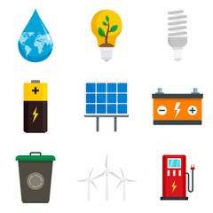 Wall Mural - Energy saving icon set. Flat set of energy saving vector icons for web design