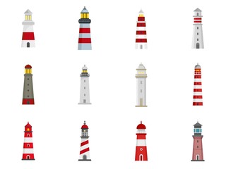 Canvas Print - Lighthouse icon set. Flat set of lighthouse vector icons for web design