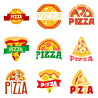 © anatolir - Pizza logo set. Flat set of pizza vector logo for web design