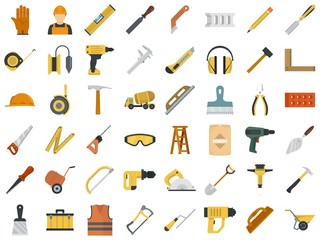 Wall Mural - Masonry worker icon set. Flat set of masonry worker vector icons for web design