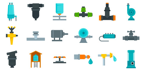 Poster - Irrigation system icon set. Flat set of irrigation system vector icons for web design