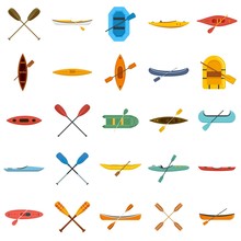 Canoeing Icons Set. Flat Set Of Canoeing Vector Icons For Web Design