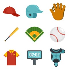 Wall Mural - Baseball icons set. Flat set of baseball vector icons for web design