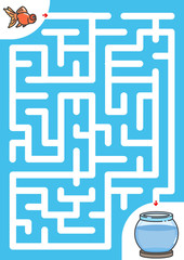 Wall Mural - Maze game: Help goldfish find the way to aquarium. - Worksheet for education