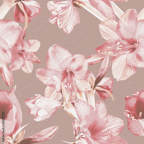 Amaryllis seamless pattern. Floral illustration.