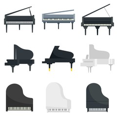 Poster - Grand piano icons set. Flat set of grand piano vector icons for web design