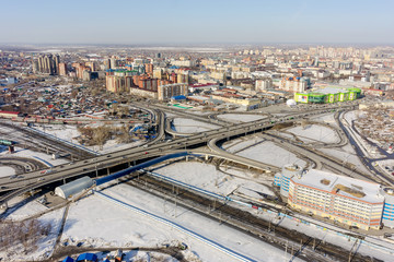 Wall Mural - Aerial view on M.Torez street bridge. Tyumen