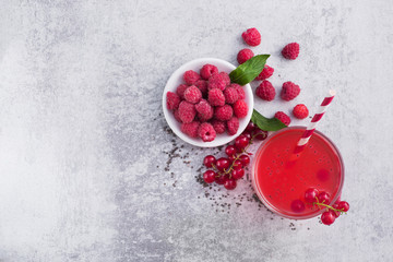 Wall Mural - drink with red currant and raspberrry and chia seeds