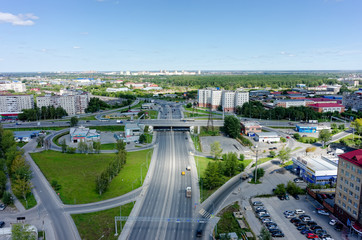 Wall Mural - Aerial view on Respubliki street bridge. Tyumen