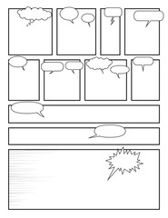 manga style backdrop set of empty speech bubbles