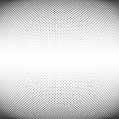 Poster - Half-tone dots. Dotted, circles pattern. Sphere, orb or globe distortion speckles. Diffuse radial, radiating bulge, bloat warp. Polka-dot inflate design. Abstract circles circular geometric pattern