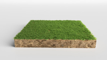 Wall Mural - 3D Illustration soil ground cross section with earth land and green grass, realistic 3D rendering cutaway terrain floor