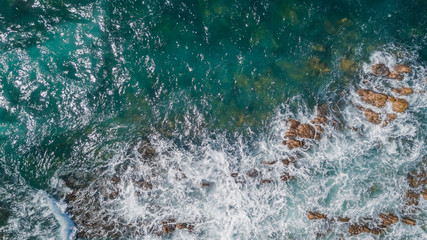 Sticker - Drone view of waves hitting the rocks at Caye Chateau Saint Martin Sint Maarten