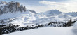 Panoramic winter view of Alpine mountains. Sella Ronda. Alta Badia. 